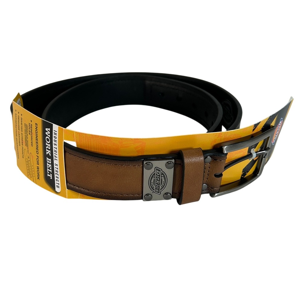 Dickies Small 30-32 Leather Work Belt Brown Industrial Strength Silver Buckle - Picture 1 of 6